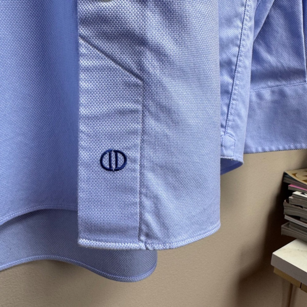 David Donahue Trim Dress Shirt 15.5 34/35 Blue Royal Oxford Cotton‎ Woven Spread - Picture 4 of 9